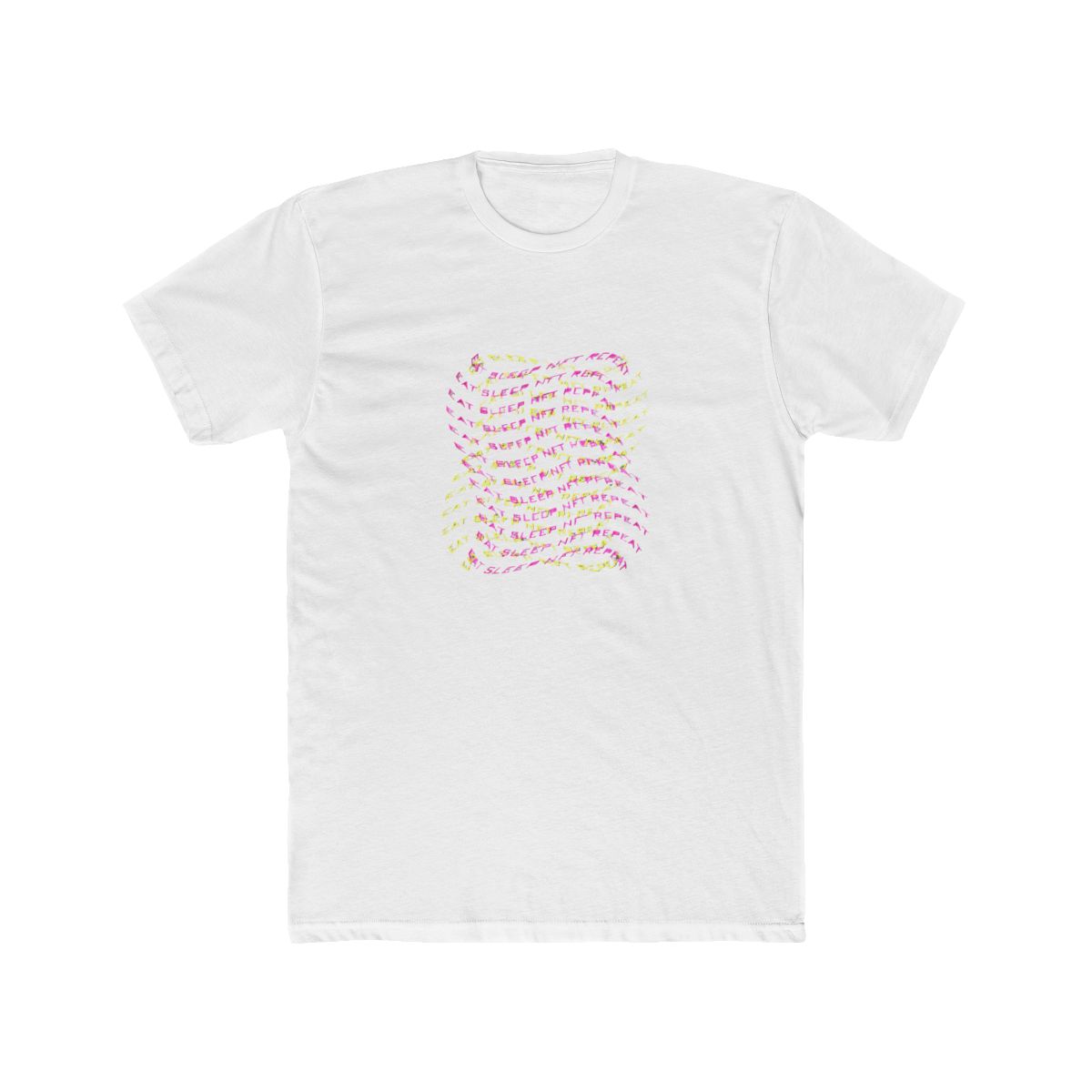 Eat sleep NFT repeat pink, yellow text T Shirt